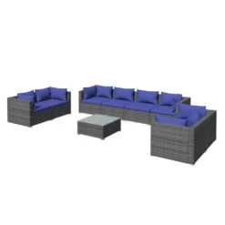 Set De Muebles De Jardín 9 Pzas Y Cojines Ratán Sintético Gris VidaXL