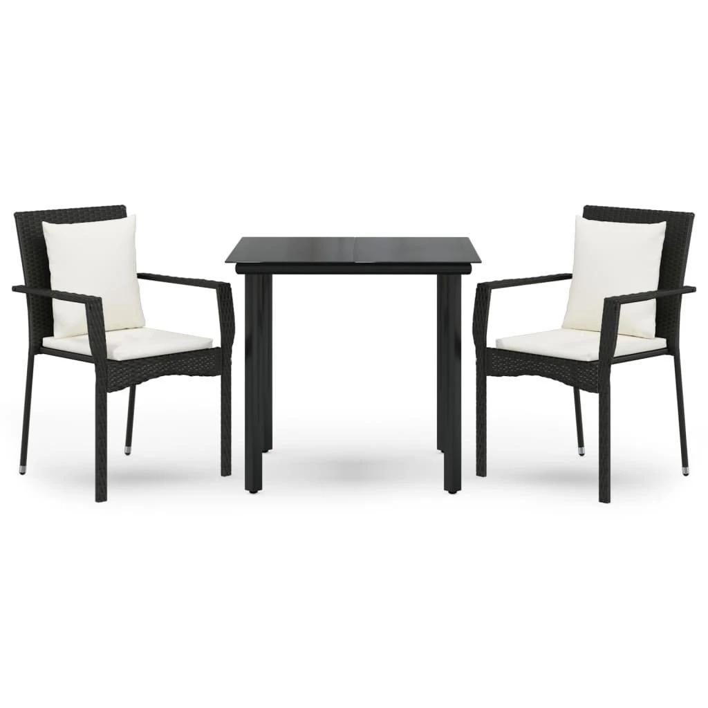 Set Comedor De Jardín 3 Pzas Con Cojines Ratán Sintético Negro VidaXL - Imagen 2