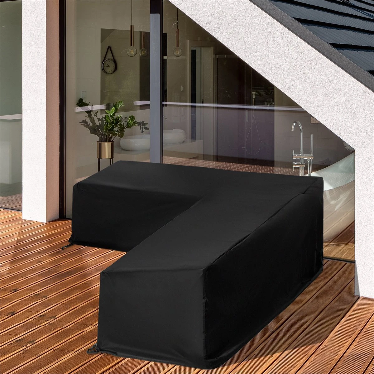 Outsunny Funda Protectora Para Muebles De Jardín En Forma De L Cubierta Para Sofás Exterior Con Hebillas De Tracción Tela Oxford 600D Impermeable 260x192x82 Cm Negro - Imagen 2