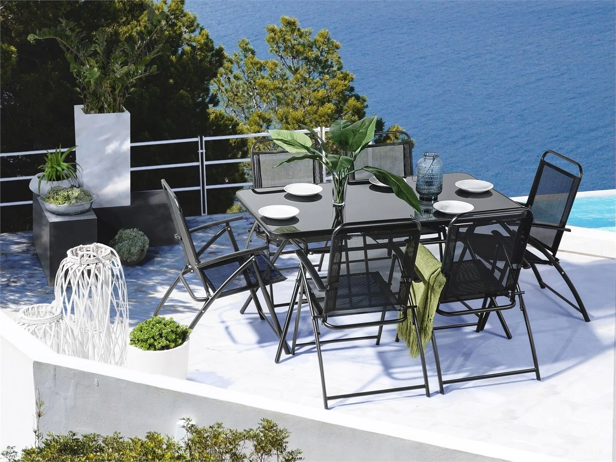 Conjunto De Jardín En Acero Negro Con 6 Sillas LIVO - Imagen 2