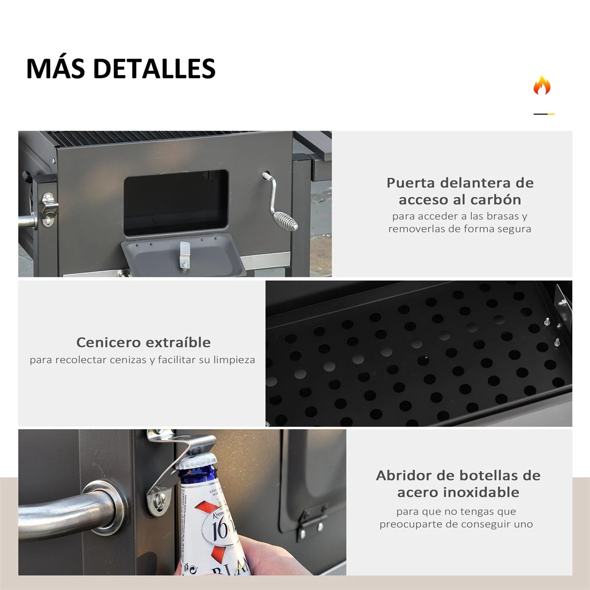 Outsunny Barbacoa De Carbón Vegetal Con Ruedas Estantes Parilla Barril Carro De BBQ Picnic Acampada Smoker Ahumador De Carbón 115x56x108cm - Imagen 6