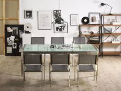 Mesa De Comedor De Metal/vidrio Templado Transparente/plateado 220 X 100 Cm GROSSETO