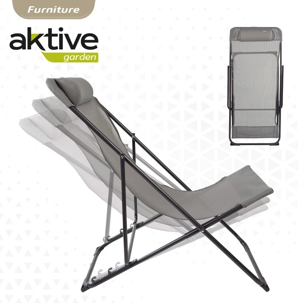 Silla Tumbona Plegable De Jardín Gris Con Asa Aktive - Imagen 3