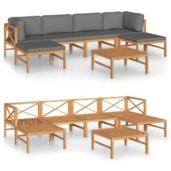 Set De Muebles De Jardín 7 Pzas Madera De Teca Y Cojines Gris VidaXL
