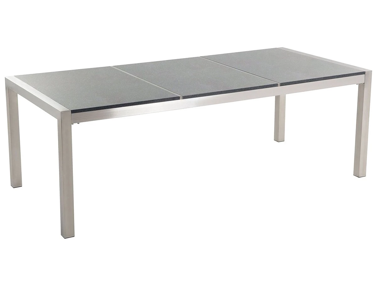Mesa De Comedor De Metal/granito Gris Oscuro/plateado 220 X 100 Cm GROSSETO - Imagen 2
