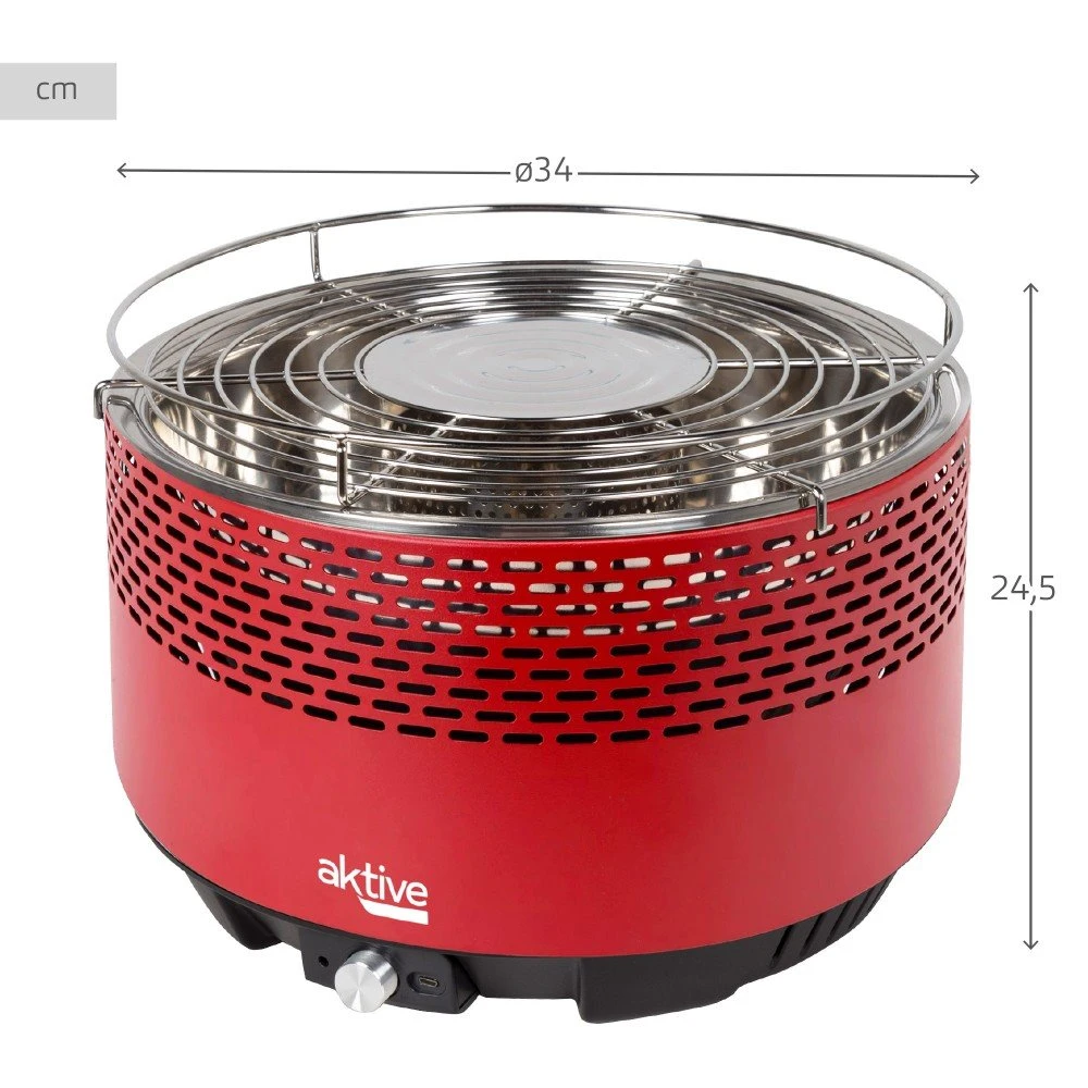 Barbacoa Sin Humo Redonda Roja 2 En 1 Sobremesa Ø34 Cm Aktive - Imagen 4