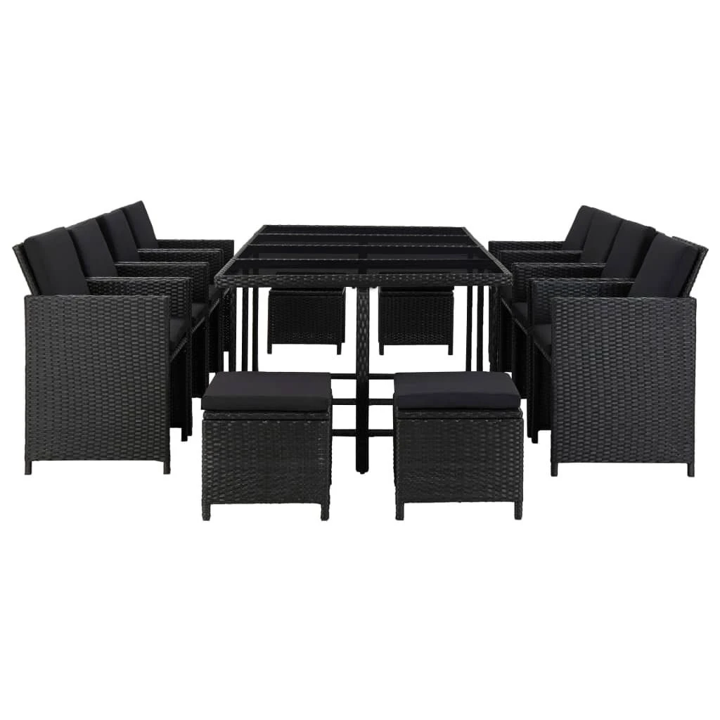 Set Comedor De Jardín 13 Piezas Y Cojines Ratán Sintético Negro VidaXL - Imagen 2