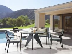 Conjunto De 4 Sillas De Jardín De Metal Negro/gris/madera Clara TAVIANO