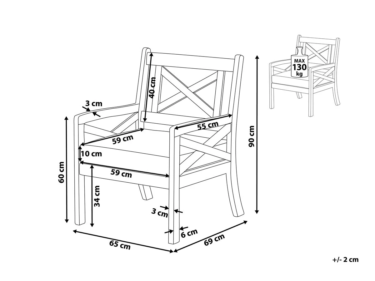 Silla De Jardín De Madera Blanca Con Cojín Azul Oscuro BALTIC - Imagen 3