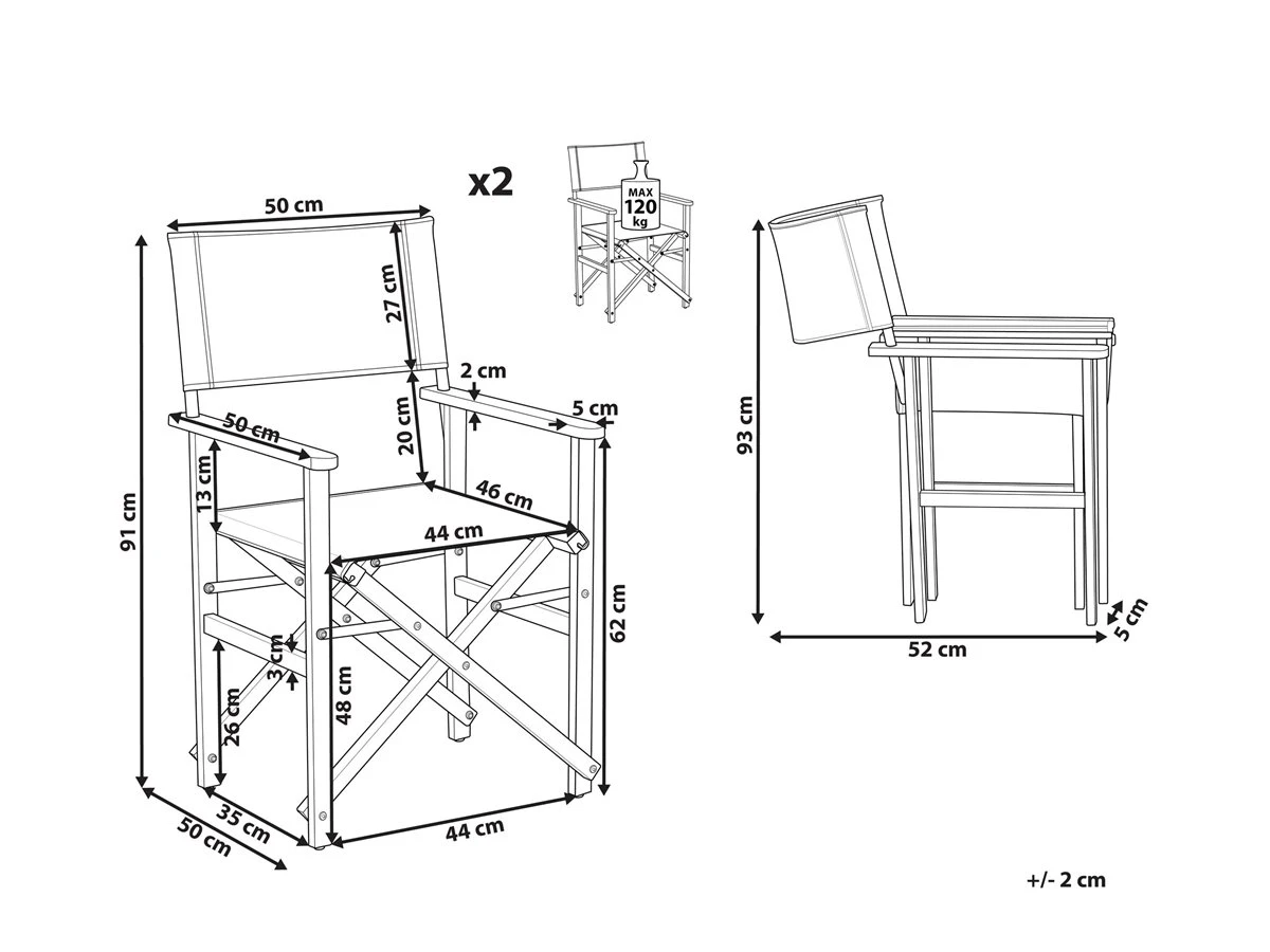 Conjunto De 2 Sillas De Jardín Madera Oscura/blanco Crema CINE - Imagen 3