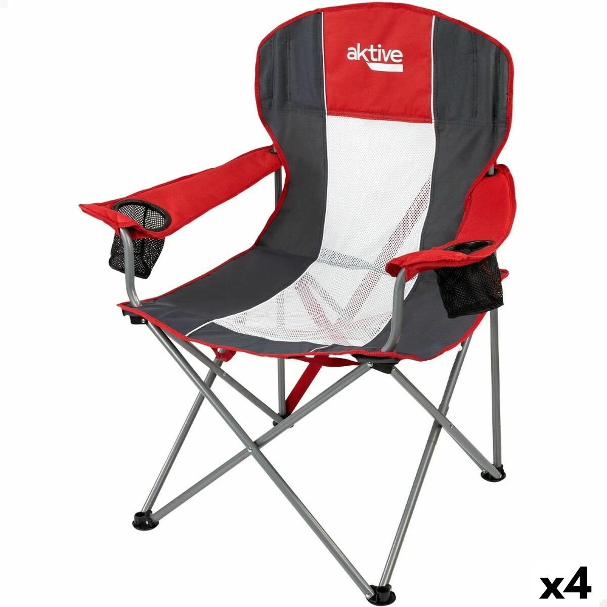 Silla Plegable Para Camping Aktive Rojo Gris Oscuro 56 X 98 X 59 Cm (4 Unidades)