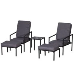 Outsunny Conjunto Mueble Exterior Apto Jardin Incluye 2 Sillas 2 Taburetes 1 Mesa Para Café Con Cojín Suave 5 Niveles En Respaldo Reclinable Gris Y Negro 50x50x82/77/70/60/50cm