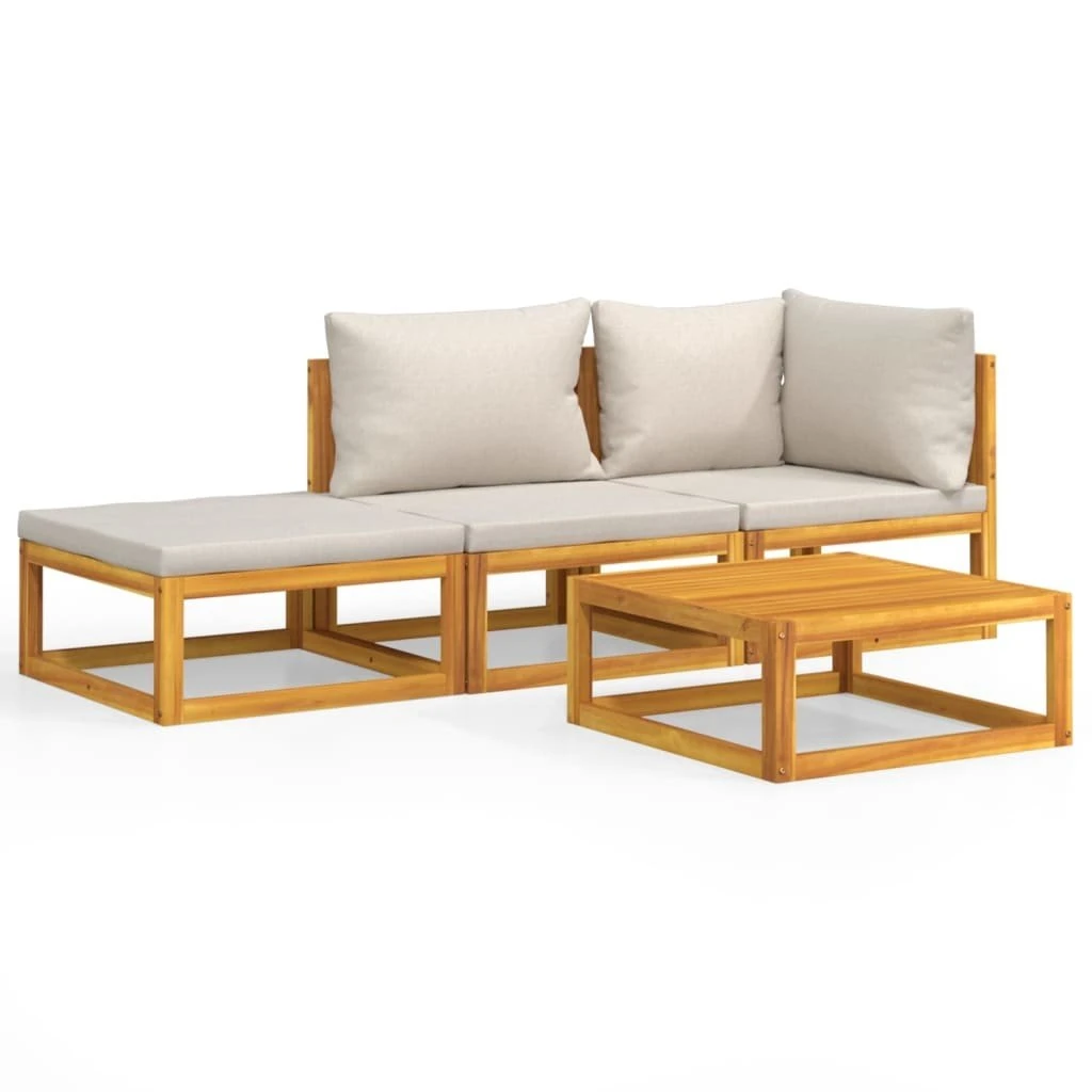 Set Muebles De Jardín 4 Pzas Madera Maciza Y Cojines Gris Claro VidaXL